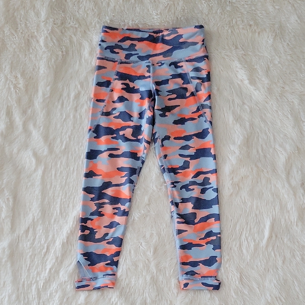 Old Navy Active Go Dry Camo Orange And Blue Leggings Girl Size 8